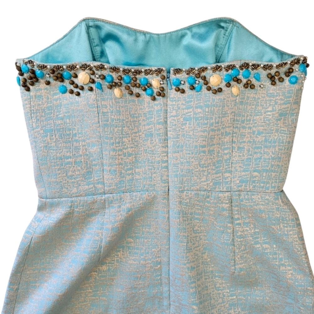 Lilly Pulitzer Raya Blue Icing Strapless Mint Aqua Beaded Sweetheart Dress - Picture 10 of 17